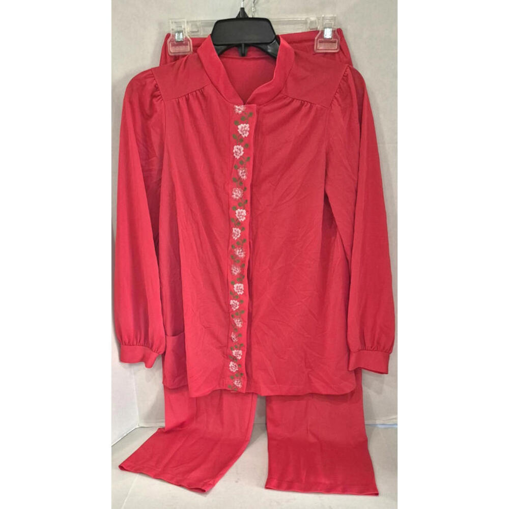 Shadow line Red pajama set - Size 32 SMALL - Long sleeves Embroidered Top Snaps